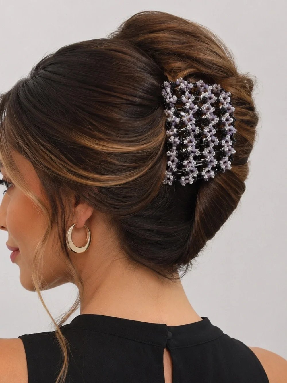 Hair Fast Stretch Hair Comb Beaded Purple stones